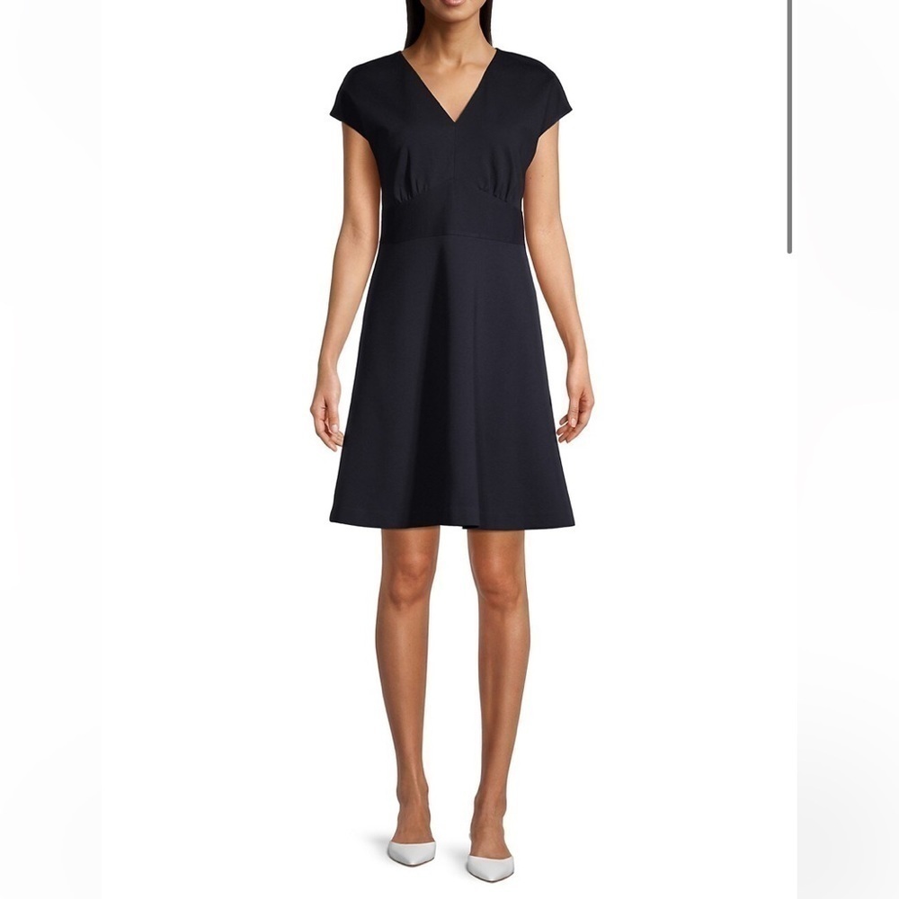 Kate Spade New York Ponte A-line in Black Stretch Knit Cap Sleeve Dress Sz M